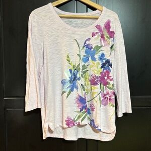 Chico's Floral Slub Scoop Neck Tee, Size 2